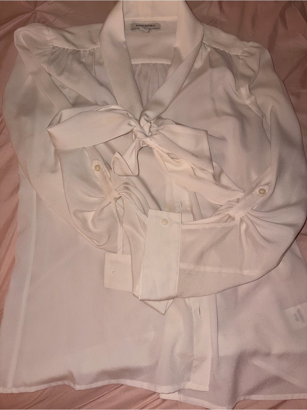 Banana Republic Ivory Tie-Neck Silk Blouse